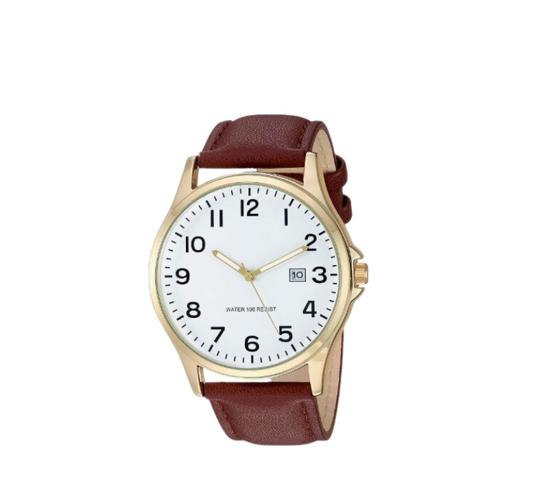 Brown/Gold Essential Men's Easy To Read Strap Watch