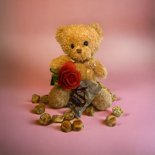 Valentine's Bear with Rose and Chocolates