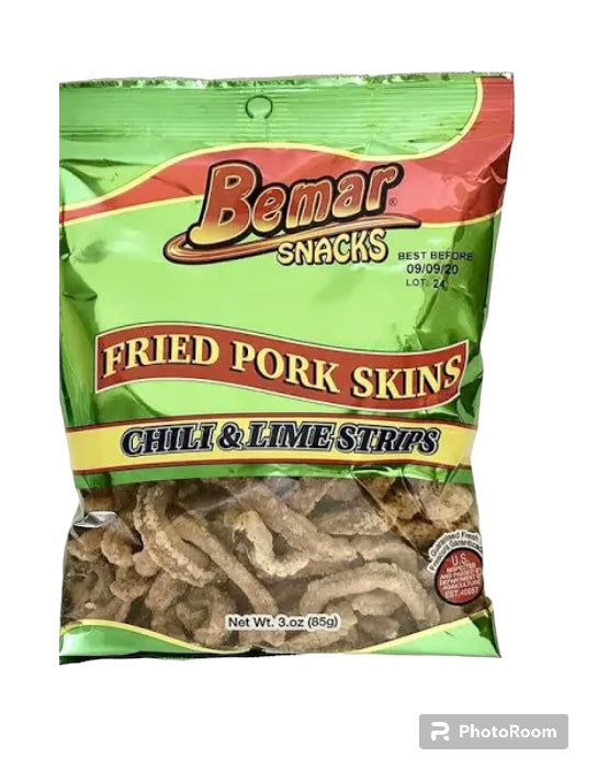 Bemar Fried Pork Skins Chile & Lime Strips