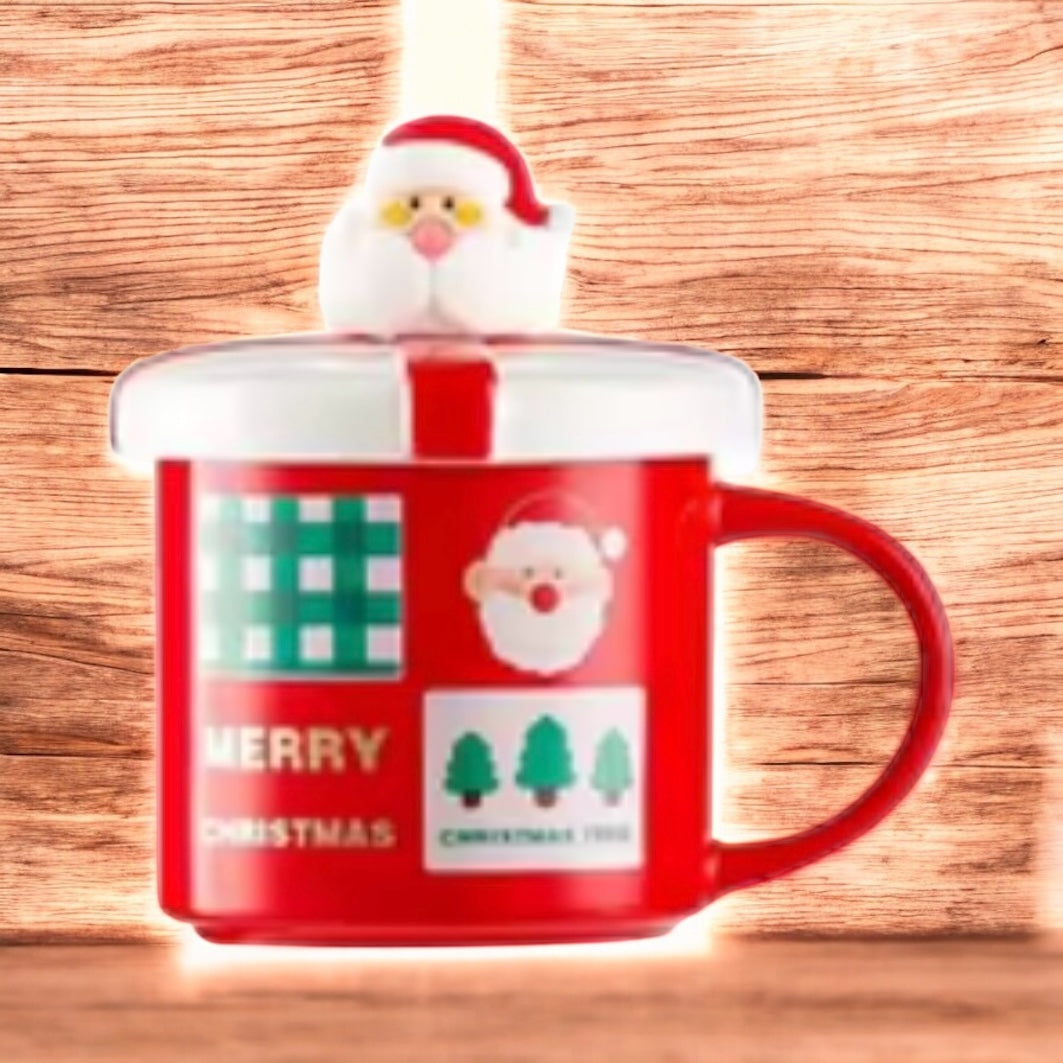 Christmas Mug With Lid and Spoon Santa Claus Ceramic Coffee